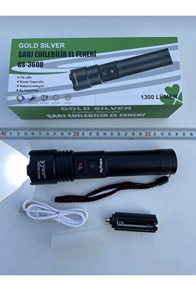 teknospy GS 3600 Güçlü Led El Feneri Yüksek Güç Meşale Işık Şarj Edilebilir T...