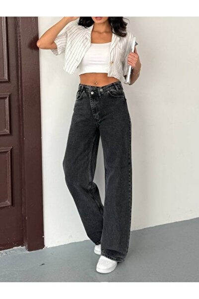 ADAMODA.RO Blugi cu talie asimetrică și croi larg pe picior
