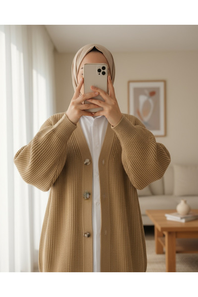 Modamorfo Buttoned Medium Length Knit Cardigan - Mink