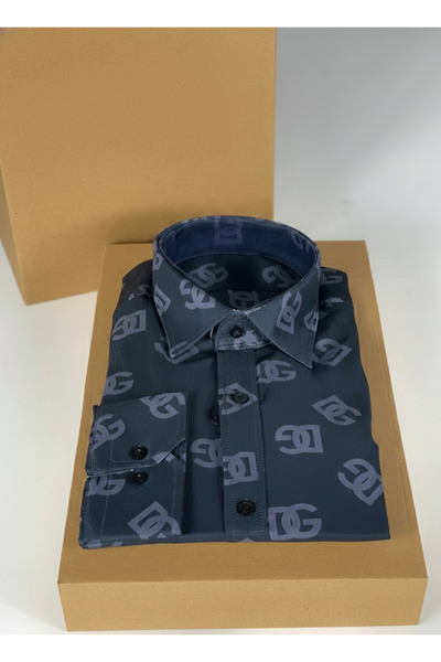 YusGos Long Sleeve Cotton Easy Iron Self Letter Pattern Regular Fit Premium Men's Shirt Black 3XL