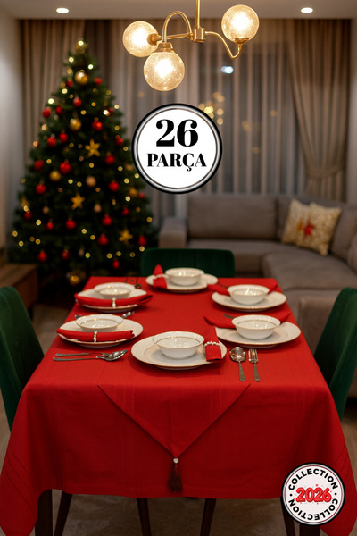 hanım's İZUR colber masa örtüsü seti 12 Kişilik 26 Parça SİYAH