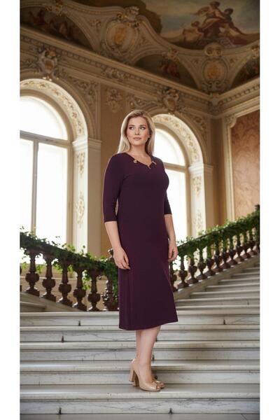 Nidya Moda Women's Plum Metal Accessory Evening Dress 4081M