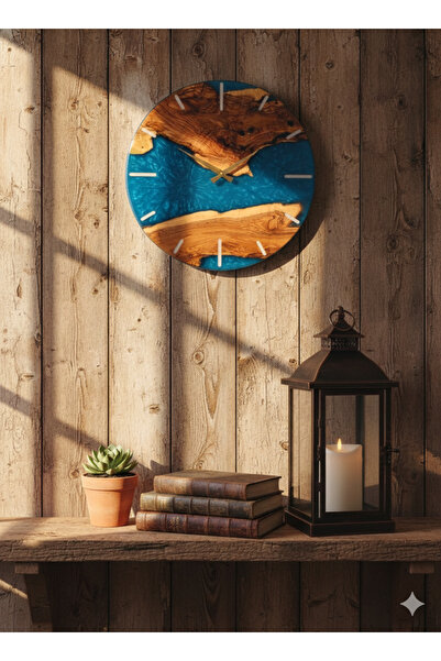 HEZARAN El Yapımı Epoksi Zeytin Ağacı Duvar Saati – 40 cm Modern Ahşap Tasarı...