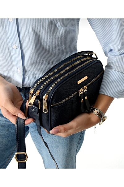 selma demir Women's Navy Blue Lacost Leather Four-Compartment Adjustable Stra...