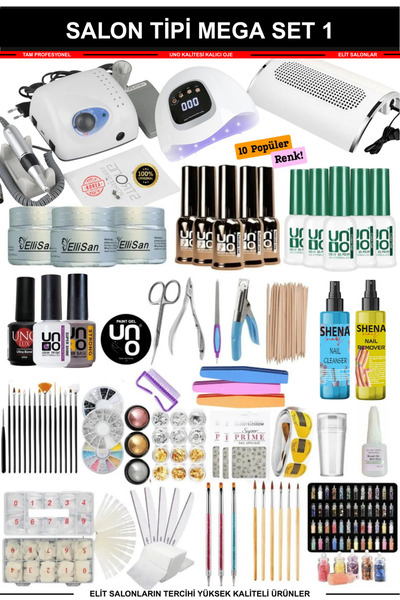 KozMood Kalıcı Oje - Protez Tırnak Seti Salon Mega Set:1 (MAKİNE JEL SÜS FIRÇ...