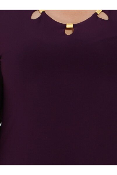 Nidya Moda Women's Plum Metal Accessory Evening Dress 4081M