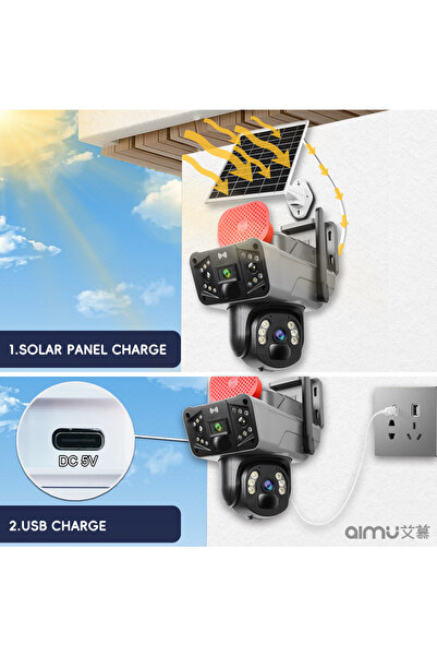 TRCharger Av-s830 Güneş Enerjili Sim Kartlı 4g 6mp Solar Güvenlik Kamerası,10x Zoom,360 Güçlü Batarya