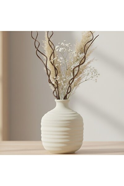FYNDO مزهرية سيراميك بيضاء مزخرفة لديكور المنزل - مزهرية زهور بسيطة