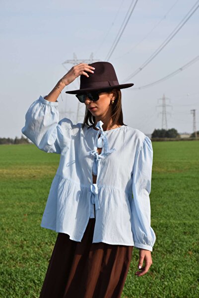 NK Voile Tie-Up Blouse Shirt Blue