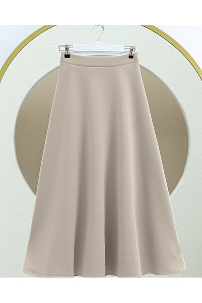 miss ledonna Women's Puff Scuba Beige Hijab Flared Skirt