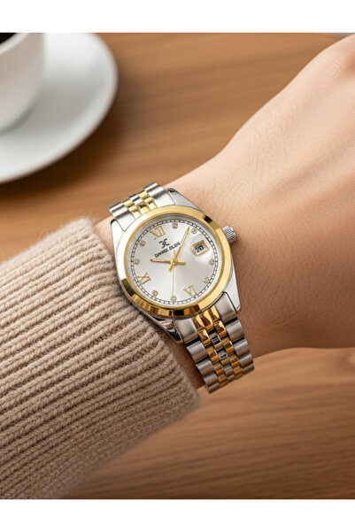 Daniel Klein Women's Silver Yellow Roman Numeral, Stone Dial, Calendar Women's Wrist Watch