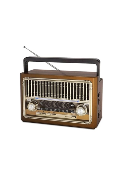 KTF 1655 Ahşap Görünümlü Nostaljik Fm Radyo Şarjlı Taşınabilir Fenerli Blueto...