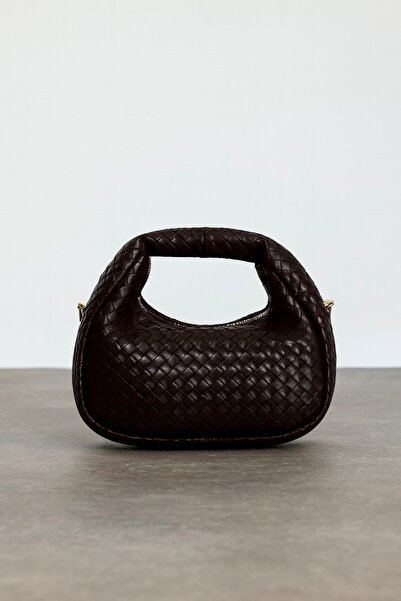 Çantacımstore Women's Mini Clutch Braided Handbag Brown 911