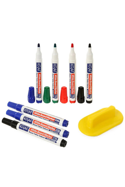 KRAF Doldurulabilir Beyaz Tahta Kalemi &amp; Silgi Set 8 Li 778g