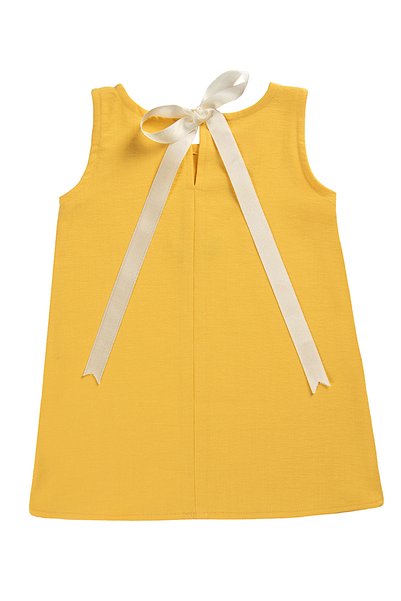 Aslı Türkoğlu Girl's Yellow Embroidered Linen Dress - Summer Special Occasion and Casual Wear 9 Months - 5 Years