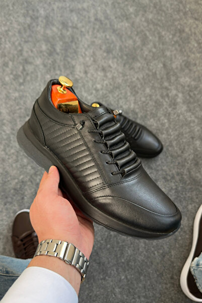 Greyybull Shoes Siyah Deri Erkek Spor Ayakkabı-lastikli Siyah Spor Ayakkabı