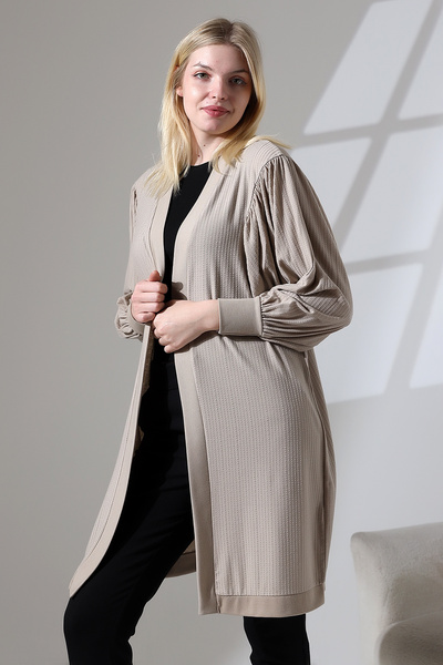 Şiir Γυναικεία μαλακή υφή Silyana με μανίκια μπαλόνι με κορδόνι ελαστική ζακάρ μακριά ζακέτα & ζακέτα χιτζάμπ - βιζόν