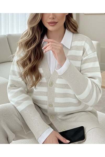 Modamorfo Striped Buttoned Knitwear Set