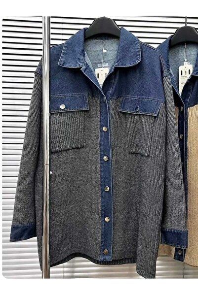 Diva Exclusive Fashion Grey cardigan with denim inserts