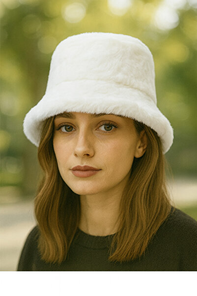 Butik قبعة صياد نسائية بيضاء من القطيفة (مع بطانة داخلية قياسية)