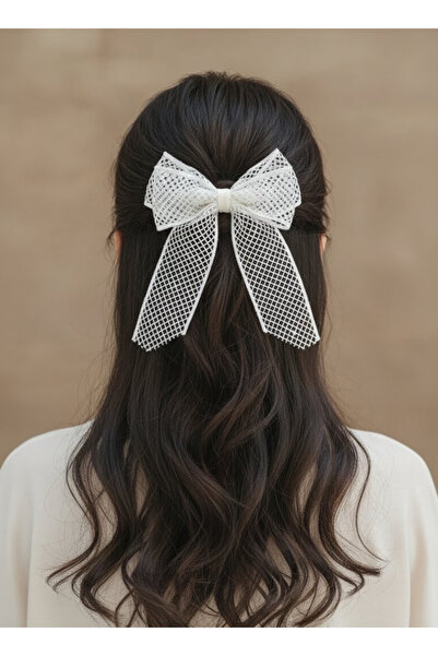 UniqueHandMade Ecru Lace Bow Buckle, Handmade Design Adult Clip Automatic Bow Buckle Gift