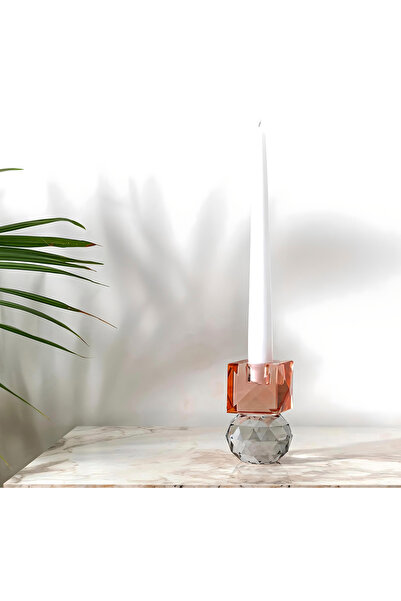 MOENAStudio Moena Studio Kristal Özel Kesim Somon/füme Renkli Cam Mumluk