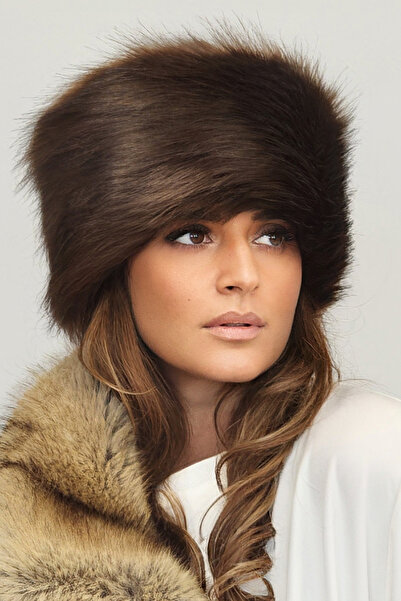 Mağazam Online Dámský hnědý klobouk srdce |   Luxusní zimní plyšová čepice z ...