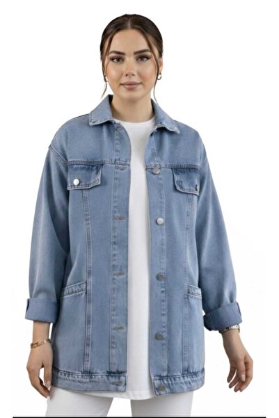 Hb Harma Time Butik Women's Pocket Detailed Denim Blue Denim Jacket