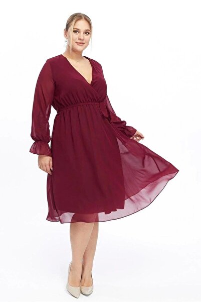 Apsen Collection فستان نسائي من Apsen باللون العنابي بأزرار على الجهتين بحزام...