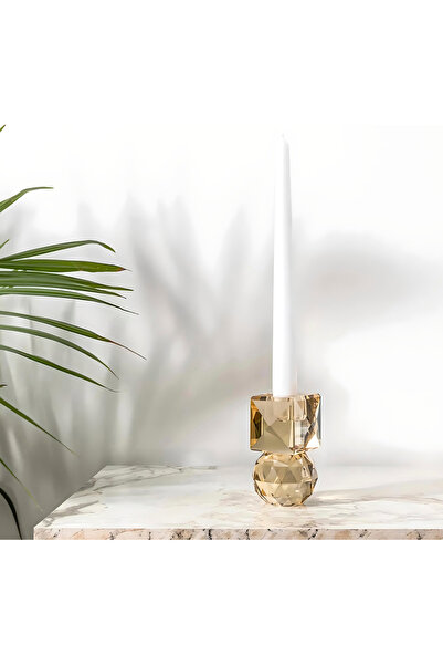 MOENAStudio Moena Studio Kristal Özel Kesim Şampanya Renkli Cam Mumluk