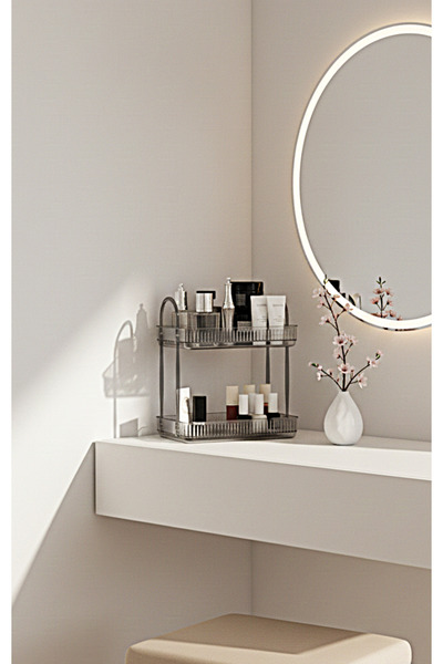 UNIQUE ME 2 Tier Makeup Organizer Cosmetic Accessory Organizer Bathroom Shelf Stone