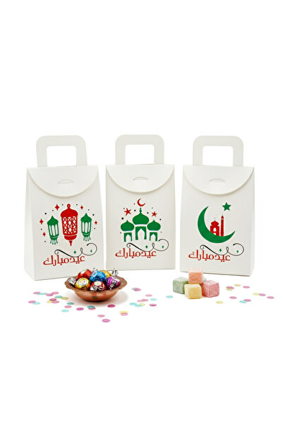 repro design 3 bucăți de 10x15 cm batistă albă imprimată Eid Mubarak, bomboan...