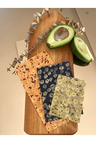 Home Papatya Desen Tekrar Kullanılabilen Doğal Balmumlu (BALMUMU) Gıda Saklama Kumaş Bez 3’lü