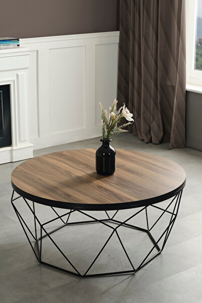 Mobievim Roma Siyah Metal Ayaklı Ceviz Üst Tablalı Modern Orta Sehpa – Şık Me...