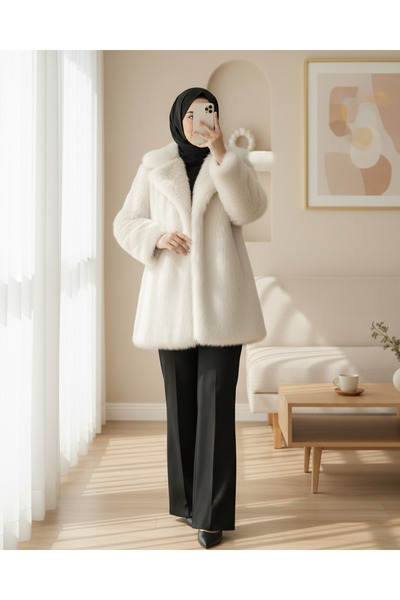 Modamorfo Lined Single Button Fur Jacket - Stone