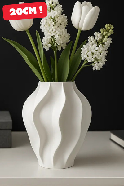 Genç 3D Dalgalar Vazosu | Organik Formlu Dekoratif Vazo | Modern Ev Dekorasyonu