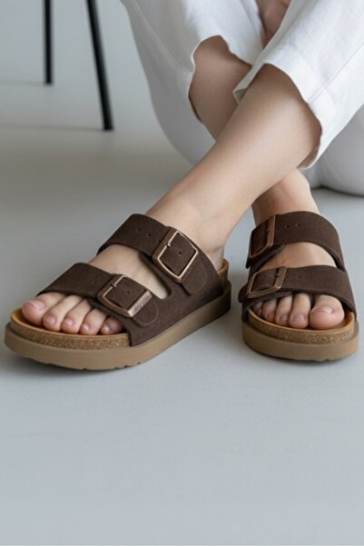 Land of Cork Анатомични дамски чехли от велур с естествена коркова подметка