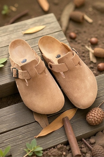 Land of Cork Snape Sabo Unisex Taba Замша Анатомічна підошва з грибковою основою Закриті капці