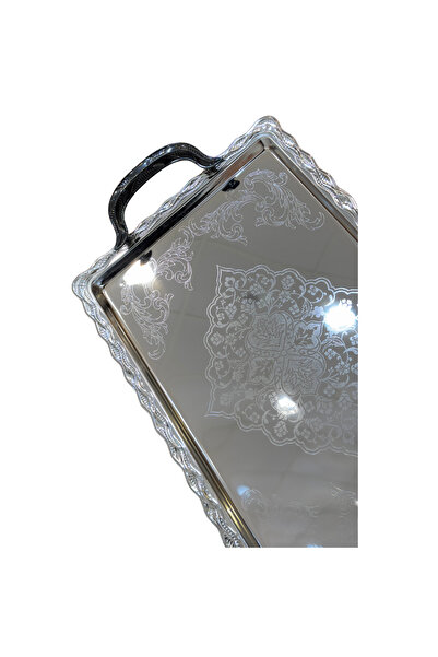 ALQANNAS 3 Pieces Serving Tray Set | Wide Sizes | Modern Design | Silver with Black Handles
