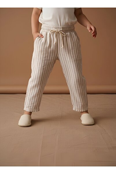 Bondberro Καφέ ριγέ παντελόνι μουσελίνας για αγόρια 100% βαμβάκι