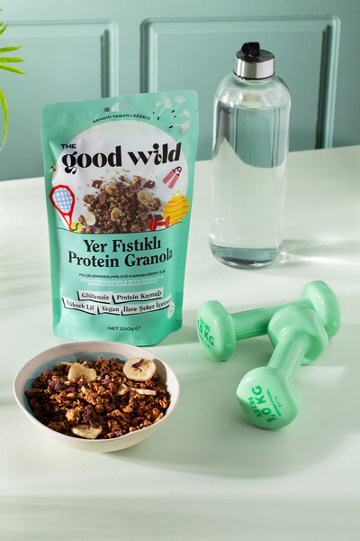 THE GOOD WİLD Yer Fıstıklı Protein Granola | İlave Şekersiz | Glutensiz Vegan Atıştırmalık | Yüksek Lif | 250 gr