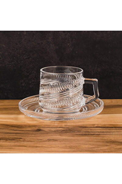 Dania ✨ Luxury Clear Glass Cup and Saucer Set – Elegant Engraved Design | 6 Pieces – 6.5cm Height ✨