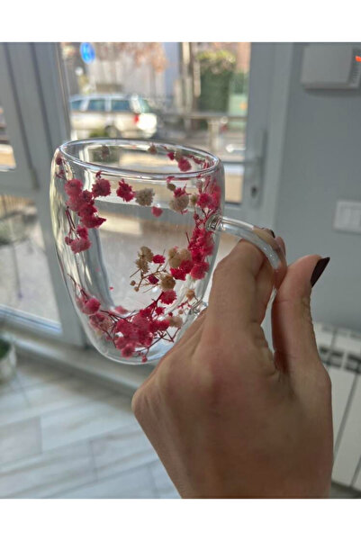 OEM Double Walled Glass Mug Dried Flowers