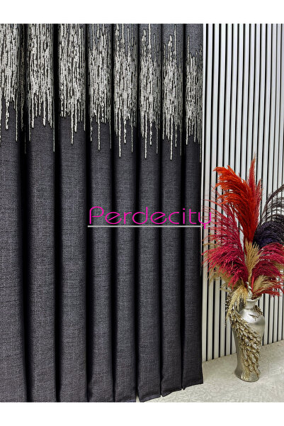 PERDECITY Venice Pattern Gray Anthracite Panel Backdrop Curtain 100cm Suitable for Any Room 1X3 Tightly Pleated