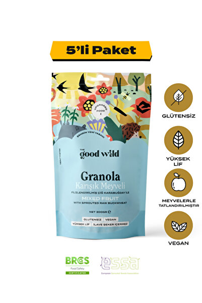 THE GOOD WİLD Karışık Meyveli Granola | İlave Şekersiz | Glutensiz Vegan Atıştırmalık | Yüksek Lif | 5 x 300 gr