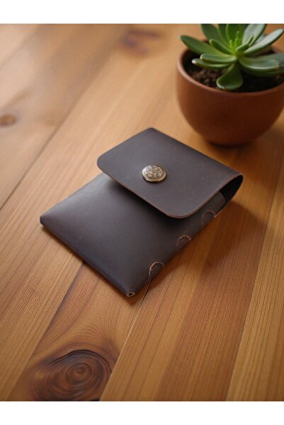 DEHNA غلوب جلد طبيعي بني - حامل بطاقات مصنوع يدويًا من الجلد