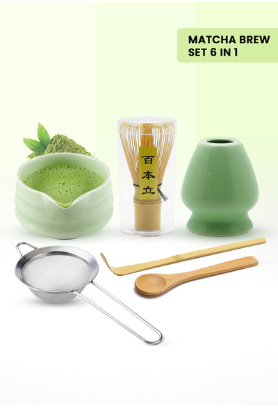 Generic Green 6pcs Japanese Matcha Tea Set Indoor Beverage Shop Tea-making Tools Accessorie
