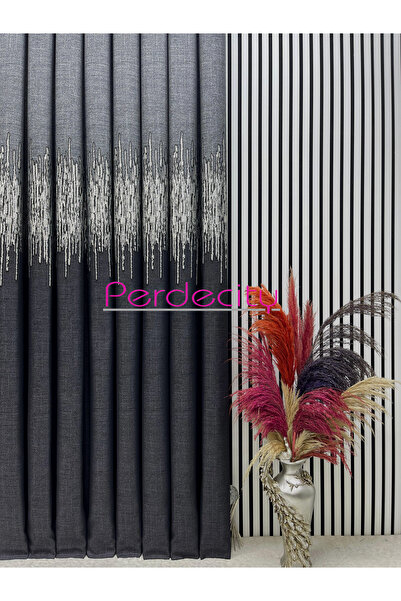 PERDECITY Venice Pattern Gray Anthracite Panel Backdrop Curtain 100cm Suitable for Any Room 1X3 Tightly Pleated