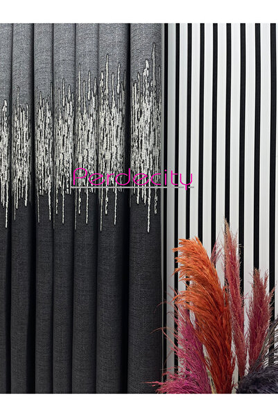 PERDECITY Venice Pattern Gray Anthracite Panel Backdrop Curtain 100cm Suitable for Any Room 1X3 Tightly Pleated