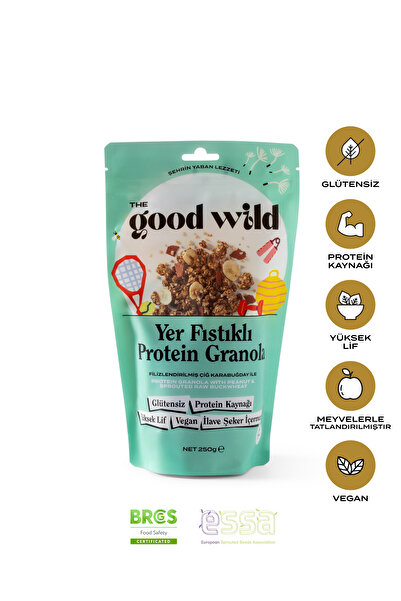 THE GOOD WİLD Yer Fıstıklı Protein Granola | İlave Şekersiz | Glutensiz Vegan Atıştırmalık | Yüksek Lif | 250 gr